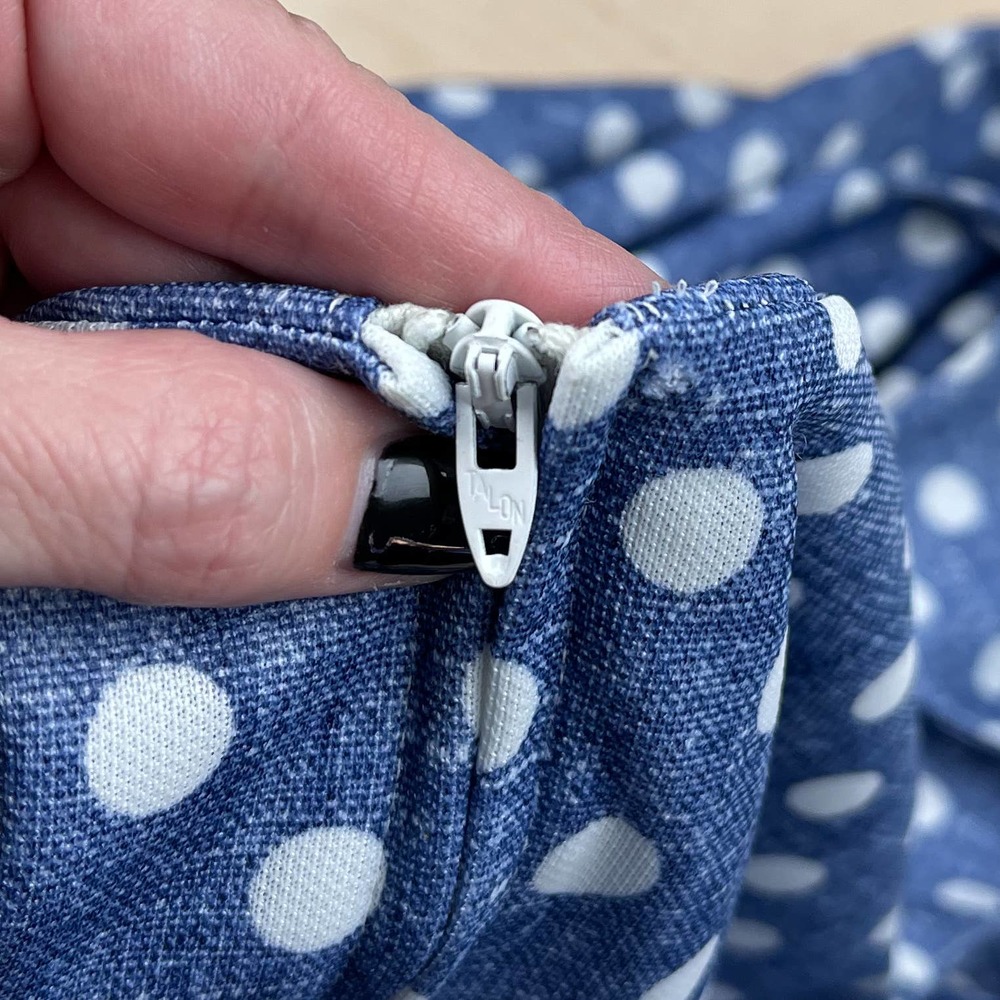 Vintage 1970s Blue and White Polka Dot A-Line Maxi Dress - Picture 6 of 9
